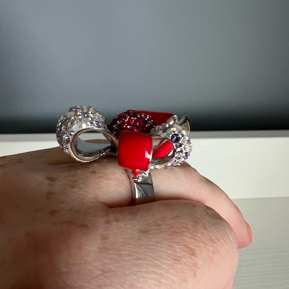 Swarovski Red And Silver Bow Statement Ring - image 2